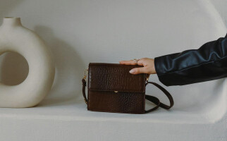 brown leather handbag